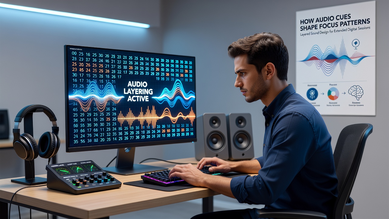 Digital number draw interface showing layered audio controls and focus indicators during an extended session