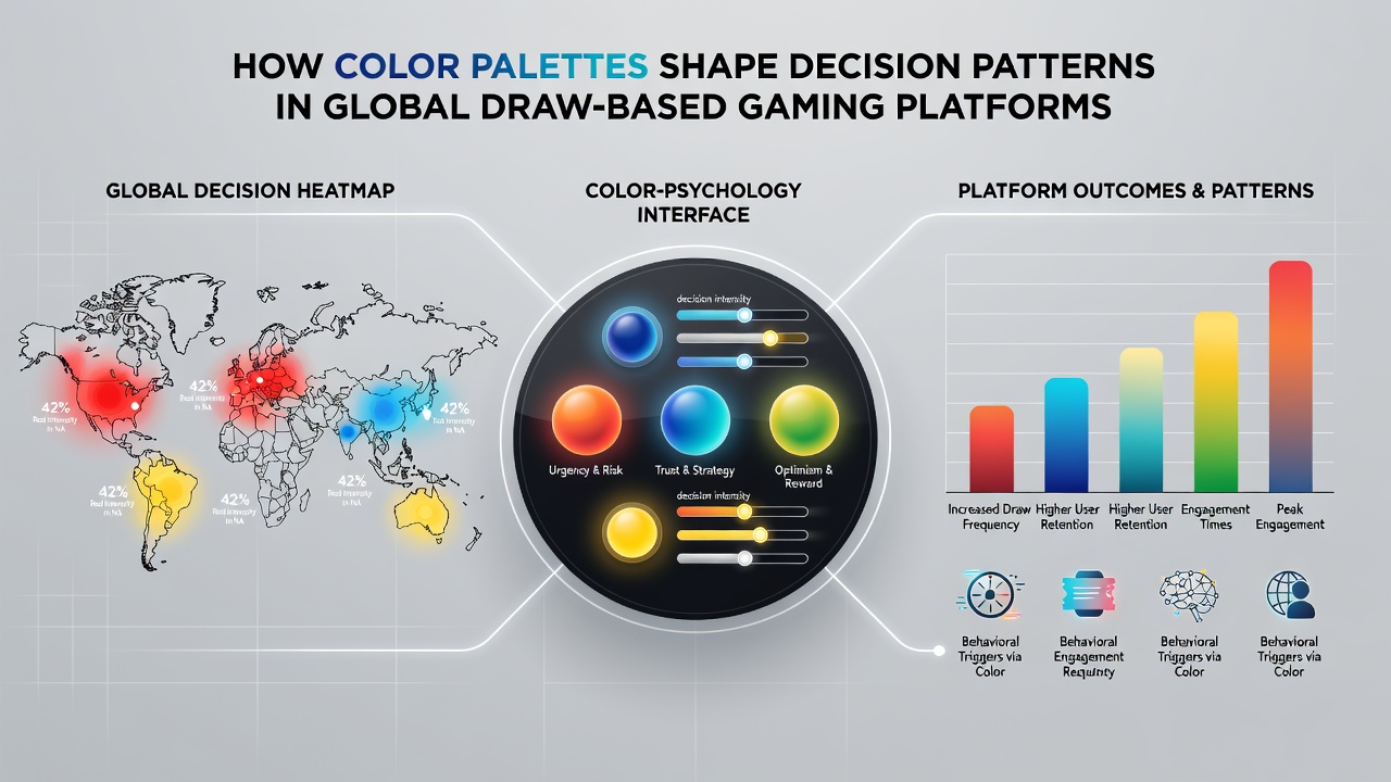 Global map overlay showing regional color palette variations in draw-based gaming platforms with statistical callouts