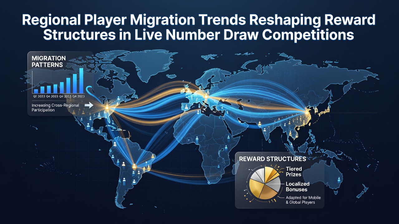 Infographic displaying regional player migration flows across global number draw competition networks