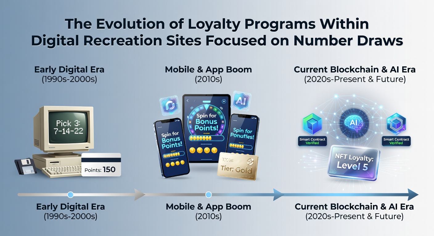 Timeline showing early digital loyalty cards transitioning to modern app-based rewards for number draw platforms